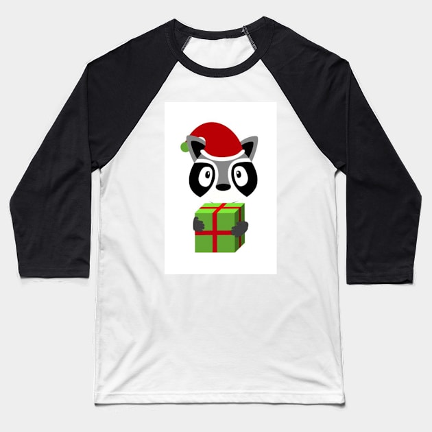Holiday Trash Panda Holding Gift Baseball T-Shirt by MOULE